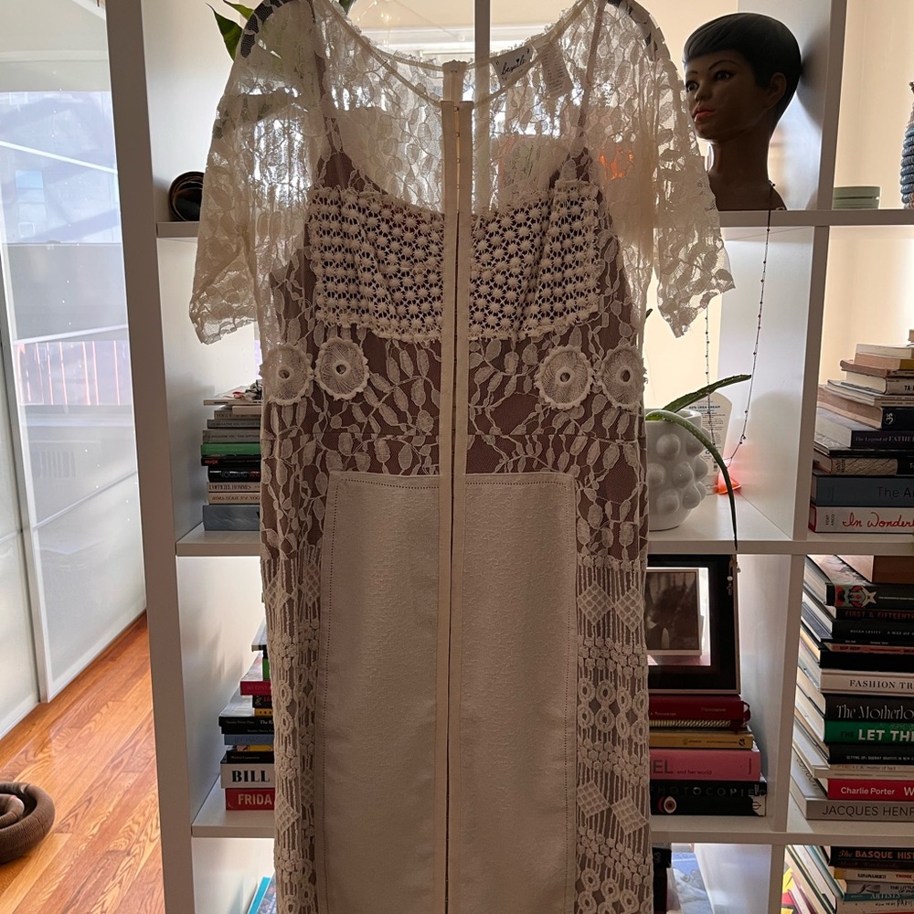 Beguile by Byron Lars Lace Short Sleeve Dress in Cream and White